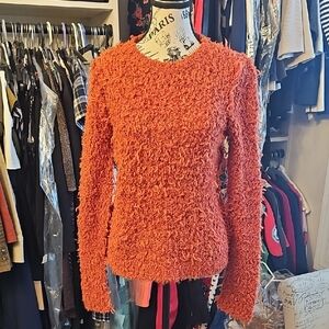 Free People Orange Textured Crew Neck Sweater